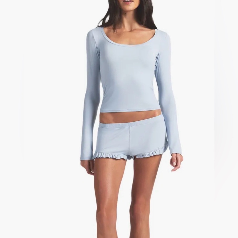 Light Blue Long Sleeve Top and Shorts Set
